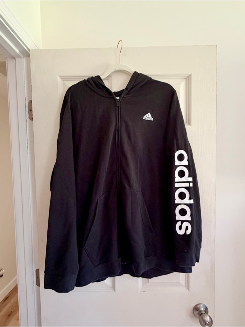 Adidas Black and White Zip Down Logo Tag Hoodie